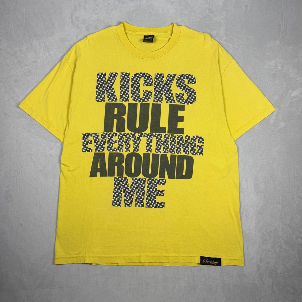 Y2K Mens Sneaktip Kicks Rule Everything Around Me Graphic T-Shirt Yellow XL